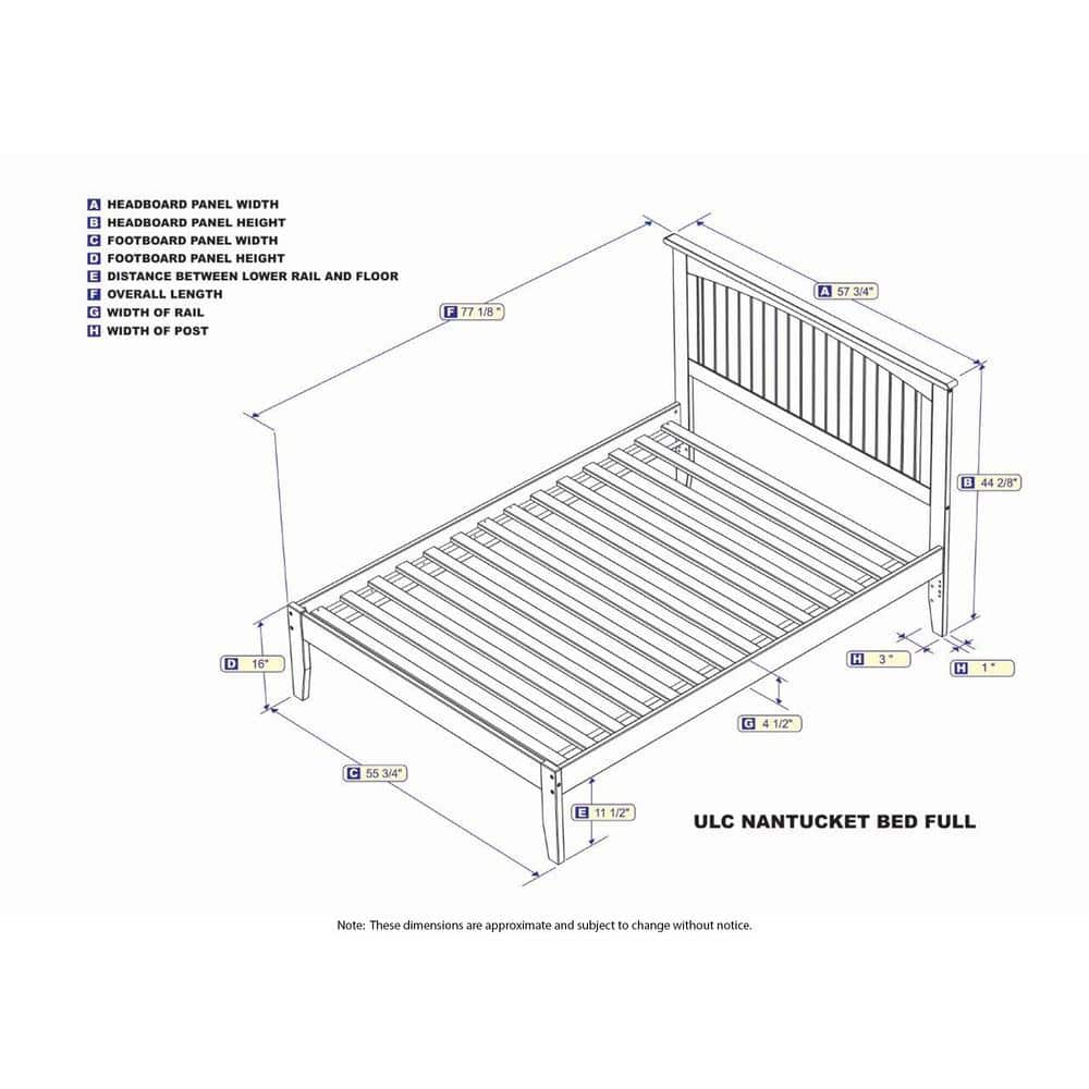 Nantucket Gray Full Wood Platform Bed with Headboard