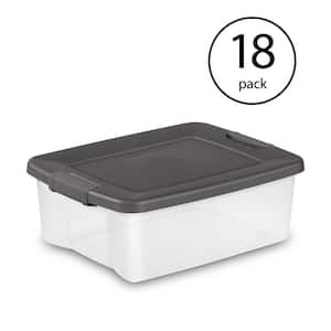 25 Qt. Shelf Tote with Flat Gray Lid and Platinum Latches (18-Pack)