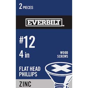 #12 x 4 in. Phillips Flat Head Zinc Plated Wood Screw (2-Pack)