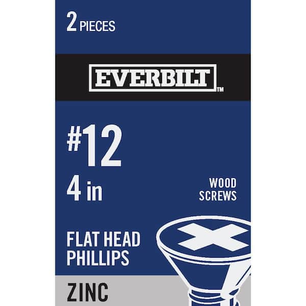 Everbilt #12 x 4 in. Zinc Plated Phillips Flat Head Wood Screw (2-Pack)