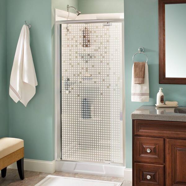 Delta Lyndall 36 in. x 66 in. Semi-Frameless Traditional Pivot Shower Door in Chrome with Mozaic Glass