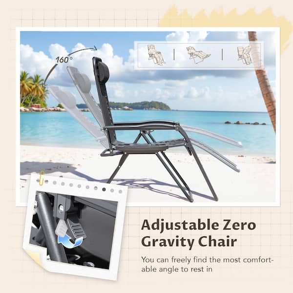 Tozey 2-Piece Black Zero Gravity Black Metal Lawn Chair Set