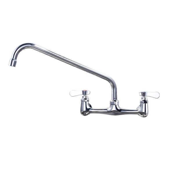 ALEASHA 14 in. Double Handle Wall Mount Standard Kitchen Faucet in Polished Chrome