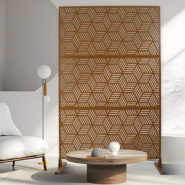 76 in. x 48 in. Freestanding Decorative Privacy Screen Brown Metal for Outside Lawn Garden