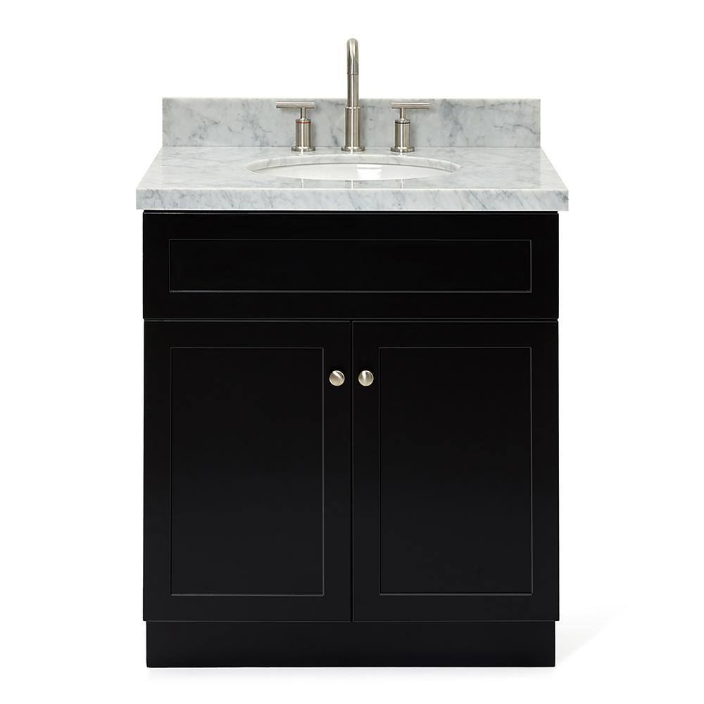 Black and Carrara White Marble 31" Freestanding Single Vanity