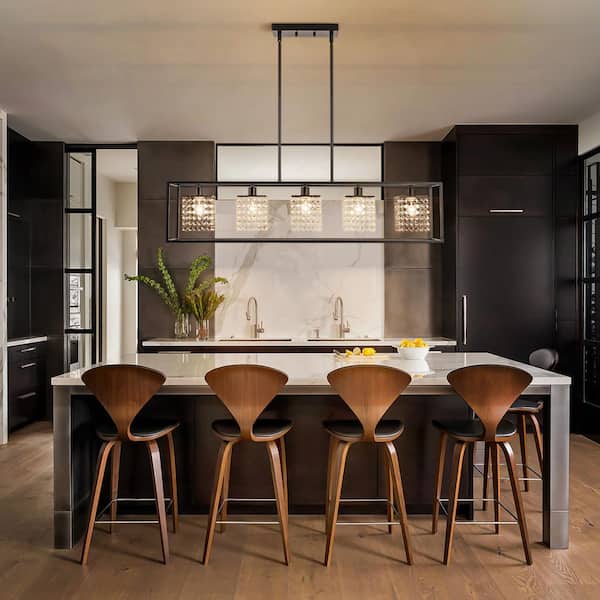 Andrew 5-Light Modern Black Glam Rectangular Island Large Crystal Chandelier