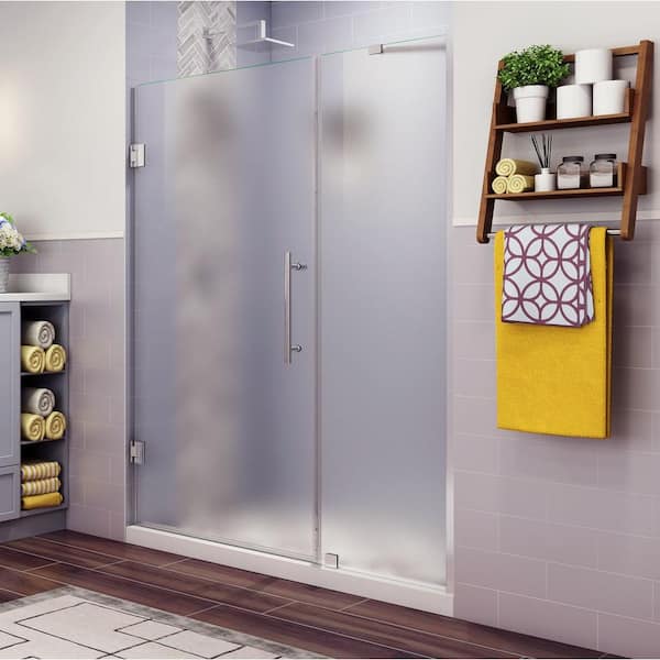 Aston Belmore 48.25 in. to 49.25 in. x 72 in. Frameless Hinged Shower Door with Frosted Glass in Stainless Steel