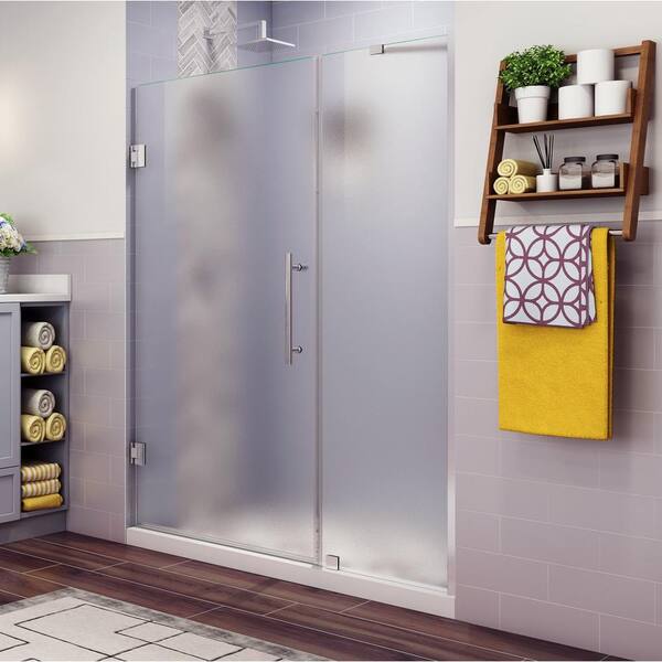 Aston Belmore 54.25 in. to 55.25 in. x 72 in. Frameless Hinged Shower Door with Frosted Glass in Stainless Steel