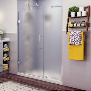 Belmore 57.25 in. to 58.25 in. x 72 in. Frameless Hinged Shower Door with Frosted Glass in Stainless Steel