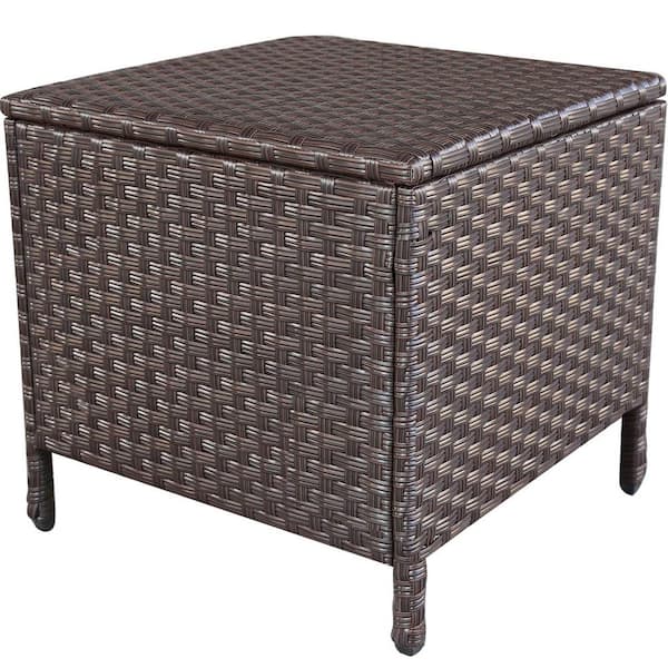 Unbranded Brown Square PE Wicker Outdoor Side Table with Storage
