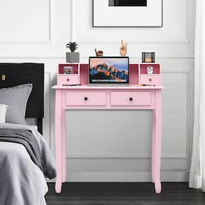 31.5 in. Pink Rectangle Wood 4-Drawer Writing Desk