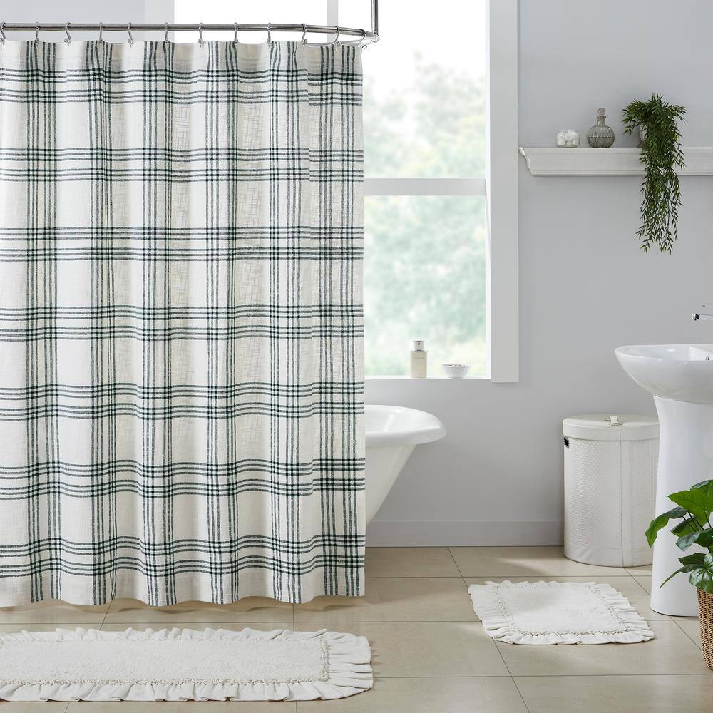 Pine Green and White Plaid Cotton Blend Shower Curtain 72x72