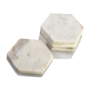Hexagon 4-Pieces White Marble Coasters