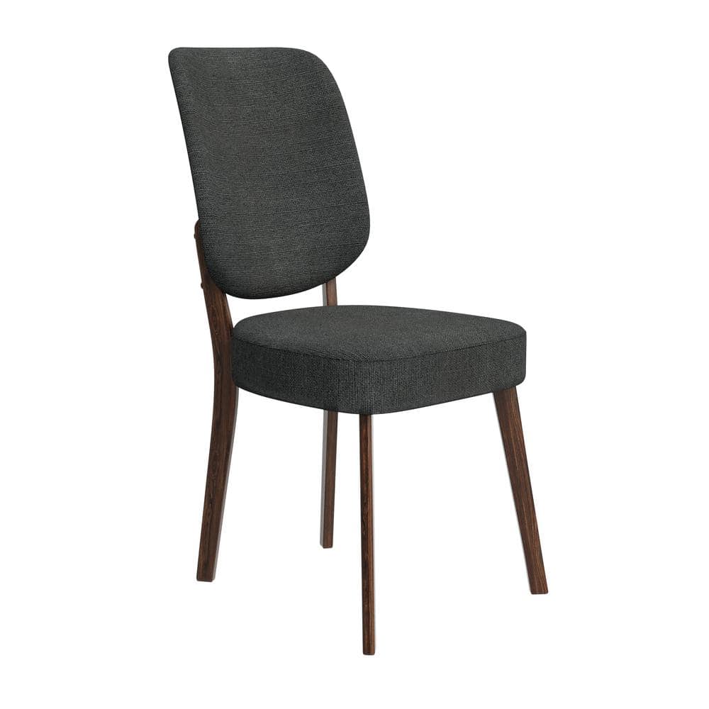 Charcoal Gray Linen Upholstered Side Chair with Walnut Wood Legs