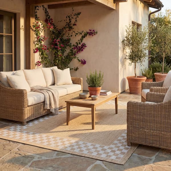 Larelle Checkered Ivory 6.7 X 9 ft. Outdoor Area Rug