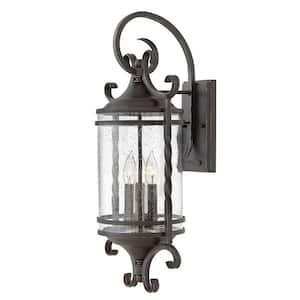 Casa 3-Light Olde Black With Clear Seedy Glass Hardwired Outdoor Wall Lantern Sconce