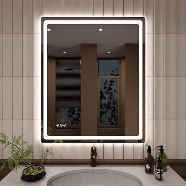 TaiMei 30 in. W x 36 in. H Round Corner Rectangular Frameless Wall Mount LED Single Bathroom Vanity Mirror in Polished Crystal