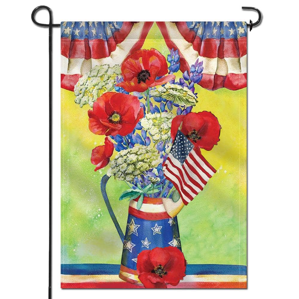 Patriotic Summer Floral Garden Flag with American Flag Design