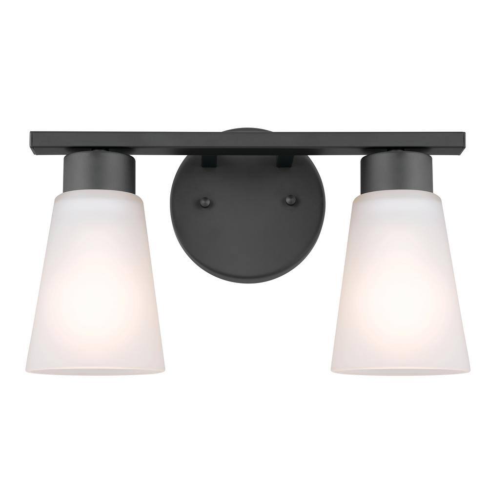 Black Steel 2-Light Vanity with Glass Shades