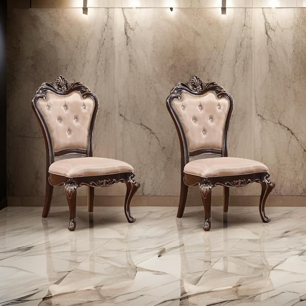Benjara Brown and Beige Polyester Tufted Back Dining Chair (Set of 2)