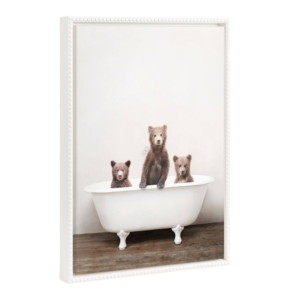 Modern Cute Bear Animal Bathtub Wall Art 1-Piece White Framed Canvas Art Print, 18 in. x 24 in. price history on PriceWatchPro