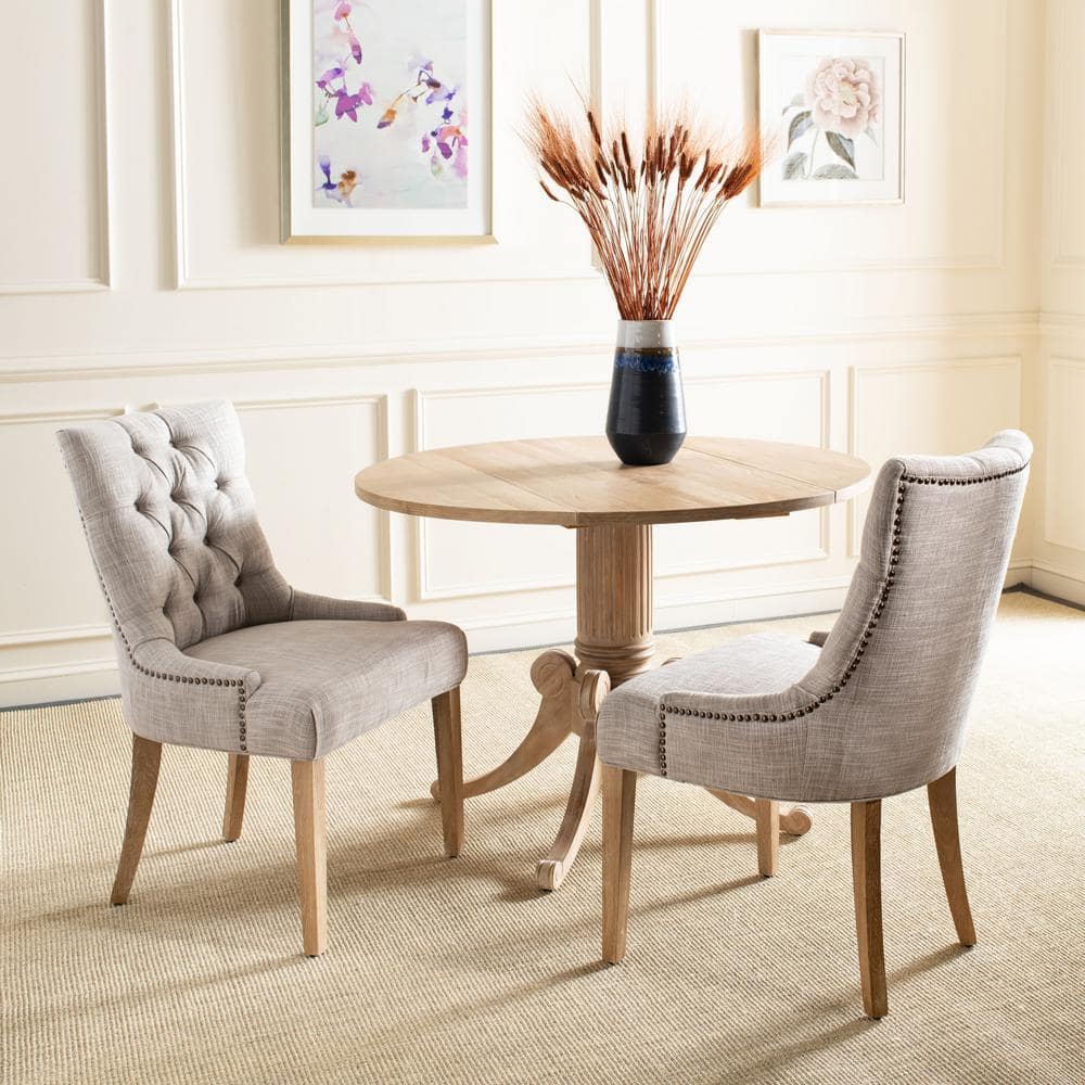 Gray Linen Upholstered Parsons Side Chair with Wood Legs