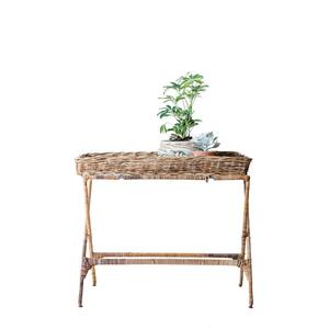 39 in. x 12 in. Woven Roots Brown Arurog Tray with Folding Metal Stand