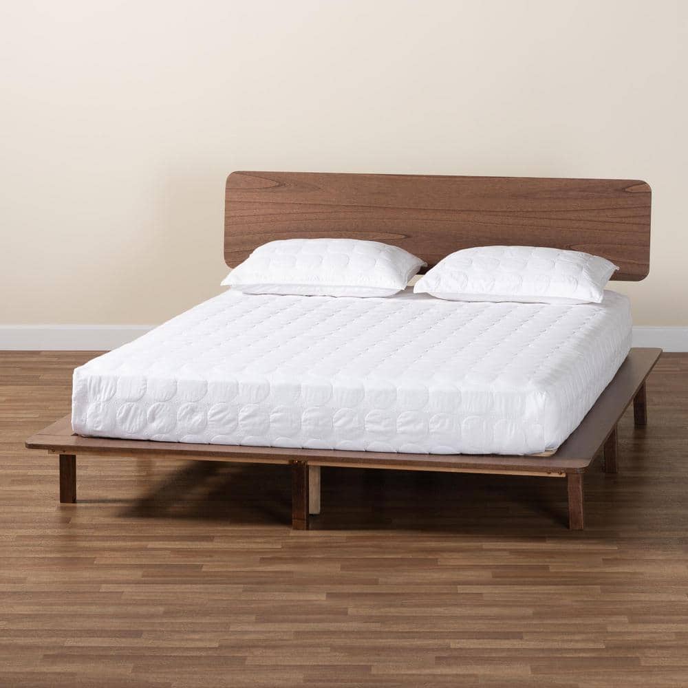 Alyssa Walnut Brown Wood Queen Platform Bed with Angled Headboard