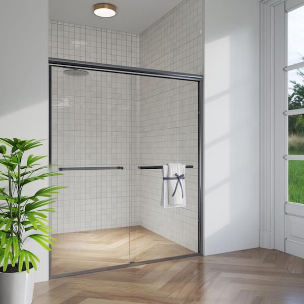 50 in. - 54 in. W x 72 in. H Sliding Framed Shower Door in Matte Black with Clear Glass