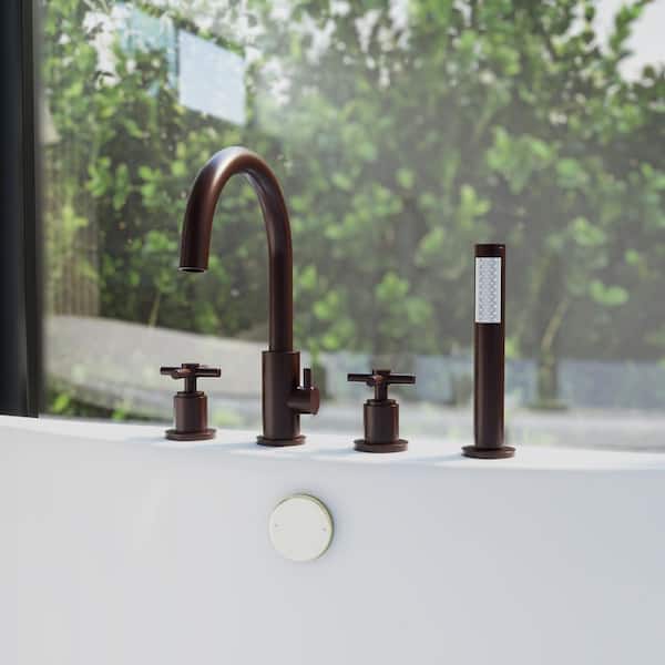 Atlantic Double-Handle Deck Mounted Roman Tub Faucet with Handshower in Oil Rubbed Bronze