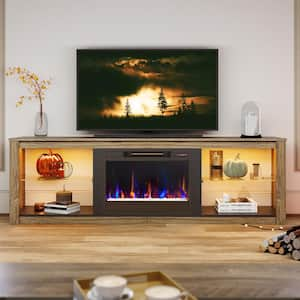 70.8 in. Wash Grey TV Stand with Fireplace Fits TVs up to 75 in. LED Entertainment Center