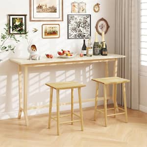 25.5 in. Natural Backless Rubber Wood Counter Stool with Wooden Seat (Set of 2)