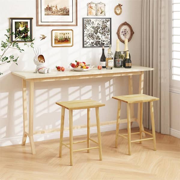 Costway 25.5 in. Natural Backless Rubber Wood Counter Stool with Wooden Seat (Set of 2)