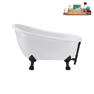 53 in. Acrylic Clawfoot Non-Whirlpool Bathtub in Glossy White with Matte Black Drain And Matte Black Clawfeet