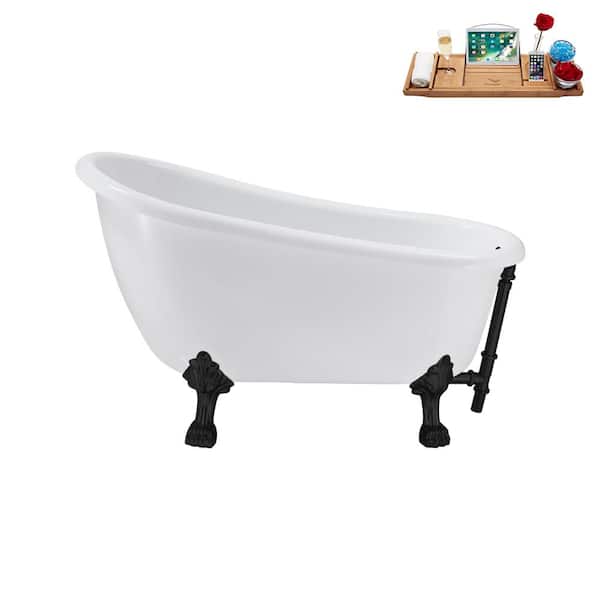 Streamline 53 in. Acrylic Clawfoot Non-Whirlpool Bathtub in Glossy White with Matte Black Drain And Matte Black Clawfeet