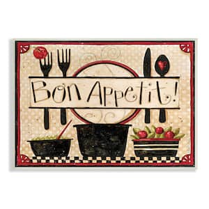 "Bon Appetit Phrase Vintage Kitchen Cooking Charm" by Dan DiPaolo Unframed Drink Wood Wall Art Print 13 in. x 19 in.