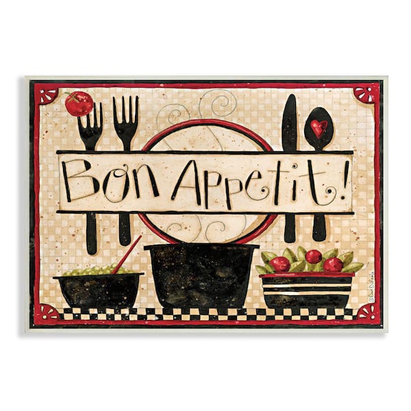 Stupell Industries "Bon Appetit Phrase Vintage Kitchen Cooking Charm" by Dan DiPaolo Unframed Drink Wood Wall Art Print 13 in. x 19 in.