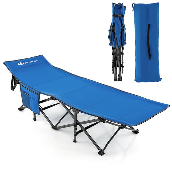 75 in. Foldable Camping Cot Heavy-Duty Steel Indoor and Outdoor Sleeping Cot Blue