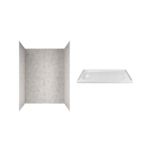 Passage 60 in. x 72 in. 2-Piece Glue-Up Alcove Shower Wall and Base Kit with Left Hand Drain in Platinum Marble