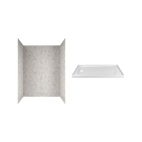 American Standard Passage 60 in. x 72 in. 2-Piece Glue-Up Alcove Shower Wall and Base Kit with Left Hand Drain in Platinum Marble
