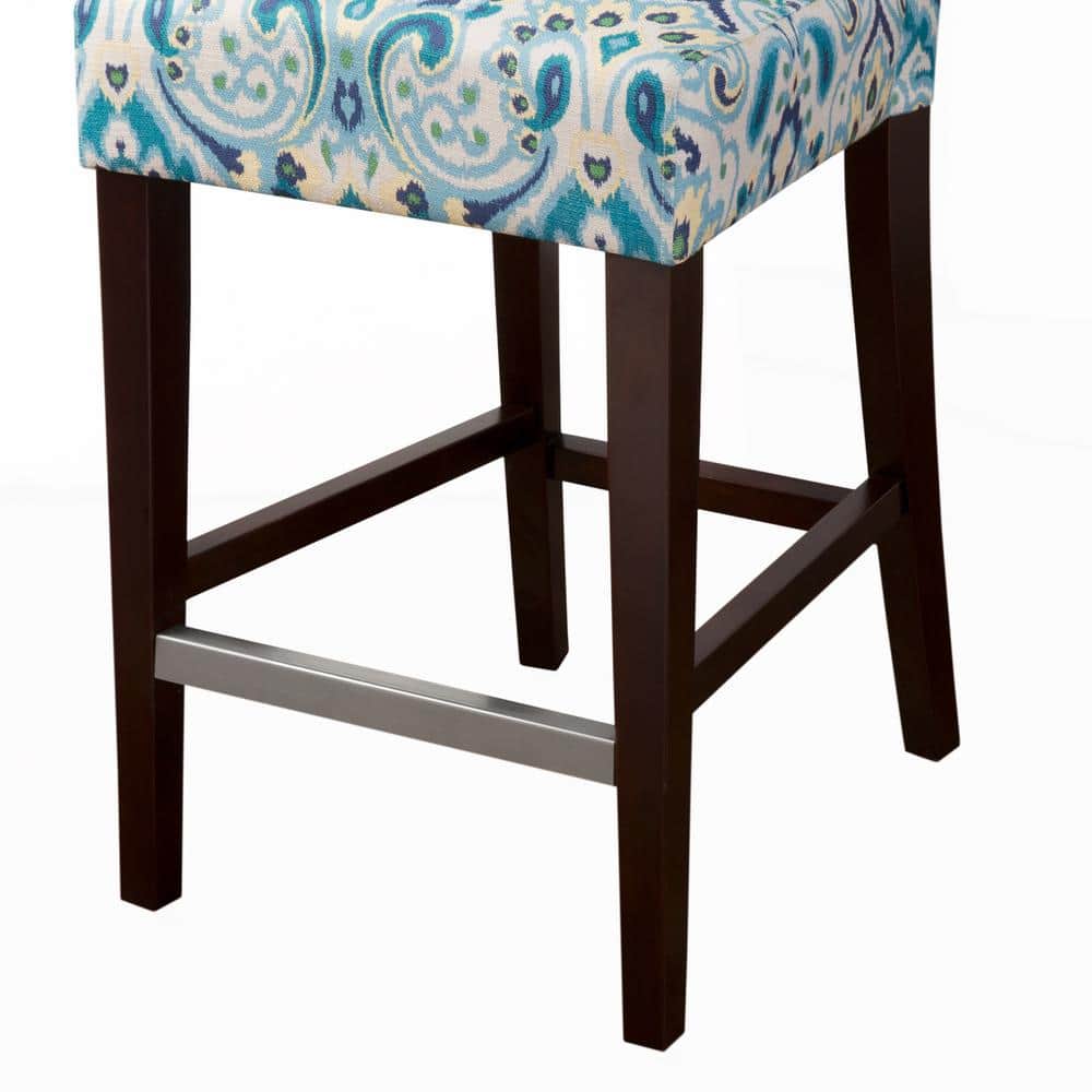 25" Blue Tufted Back Counter Stool with Espresso Birch Legs