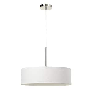 14 in. H Integrated LED Brushed Steel Metal and Fabric Pendant with Patterned White Shade