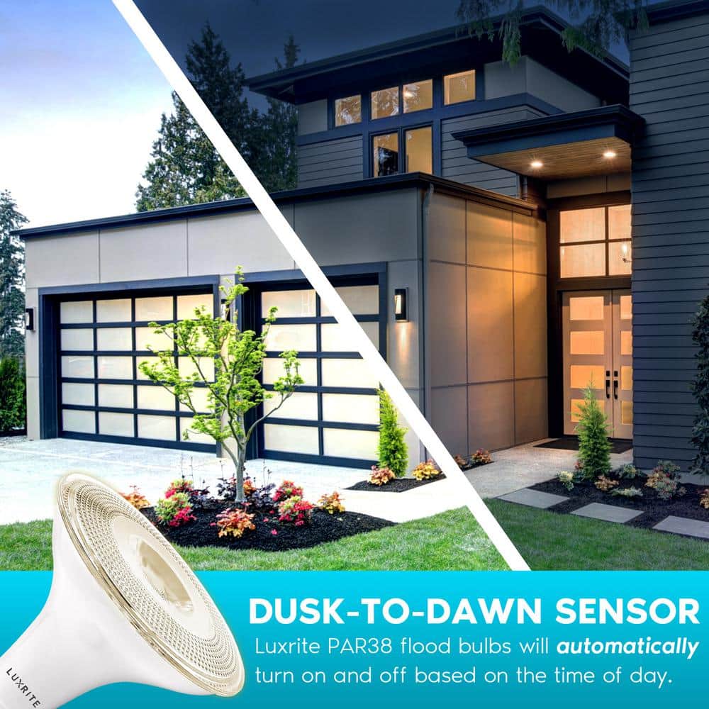 Luxrite 15W White PAR38 LED Dusk to Dawn Flood Light Bulbs