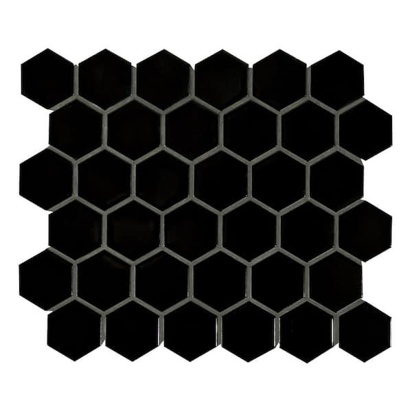 Retro Black 2 in. Hexagon 11 in. x 12 in. Matte Porcelain Mesh-Mounted Mosaic Floor and Wall Tile (0.96 sq. ft./Each)