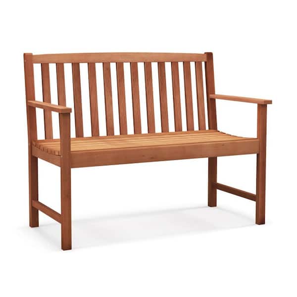Kadehome 2-Seat Natural Brown Patio Outdoor Wood Bench with Backrest and Cozy Armrests