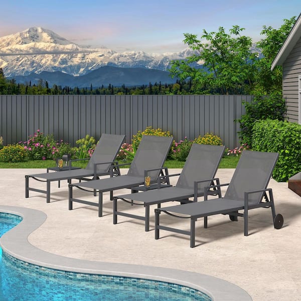 Outdoor Chaise Lounge with Wheels for Patio, Beach, Yard, Pool, Side Table Included