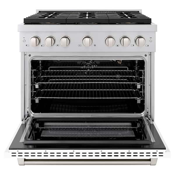 36 in. 5.2 cu. ft. Paramount Gas Range with 6-Burner DuoPro Cooktop and Convection Gas Oven with White Matte Door
