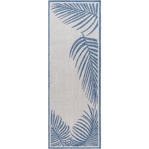 Livabliss Long Beach Light Gray/Blue Botanical 3 ft. x 7 ft. Indoor/Outdoor Runner Indoor/Outdoor Area Rug