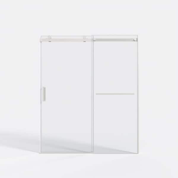 60 in. W x 72 in. H Brushed Nickel Frameless Sliding Shower Doors with 5/16 (8mm) Tempered Clear Glass
