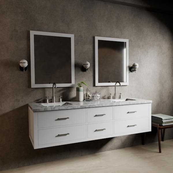 Sherman 72 in W x 22 in D White Double Bath Vanity and Carrara Marble Top